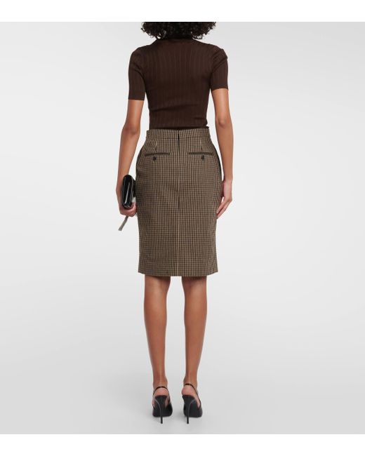 Saint Laurent Green Vichy Wool-blend Pencil Skirt