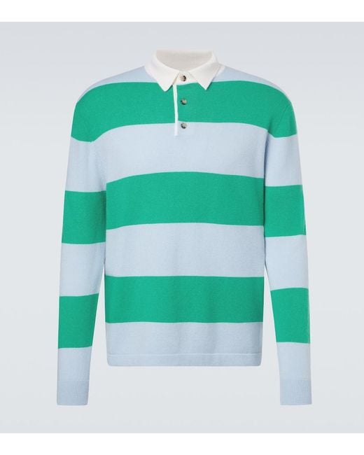 Allude Green Striped Wool And Cashmere Polo Sweater for men