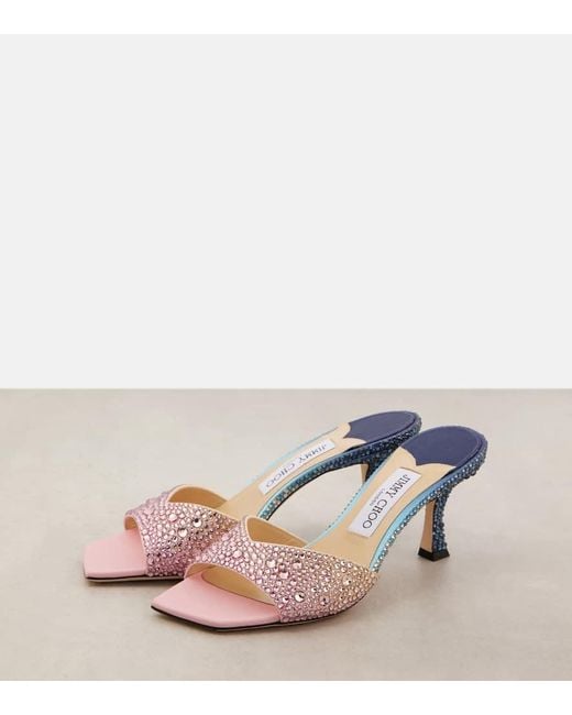 Jimmy Choo Pink Skye 70 Embellished Satin Mules