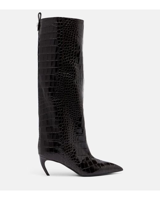 The Attico Black Lea Croc-Effect Leather Knee-High Boots