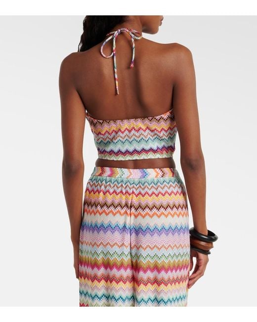 Missoni Red Zigzag Halterneck Lame Crop Top