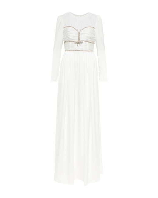 Self-Portrait White Bridal Crystal-embellished Twill Gown