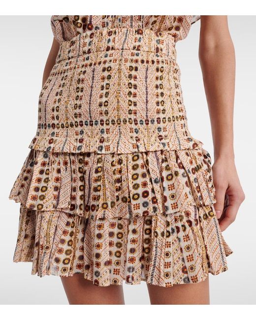 Isabel Marant Natural Naomi Shirred Tiered Printed Cotton-Voile Mini Skirt