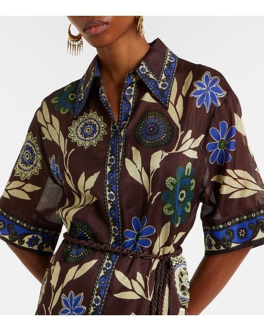 ALÉMAIS Black Jasper Printed Cotton And Silk Shirt Dress