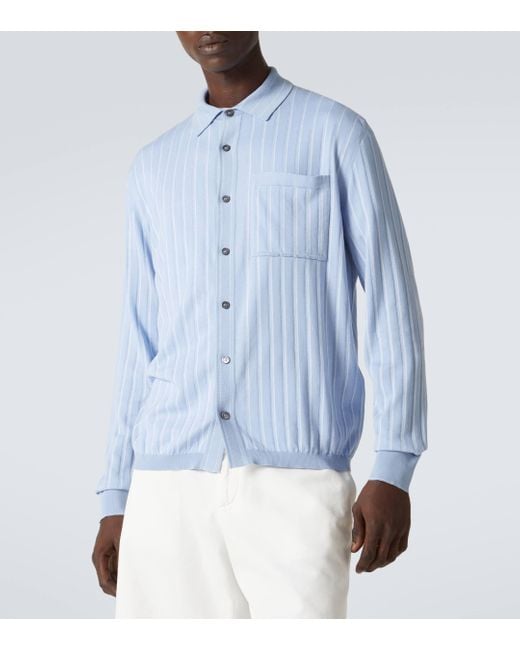 Brioni Blue Cotton, Silk And Linen Cardigan for men