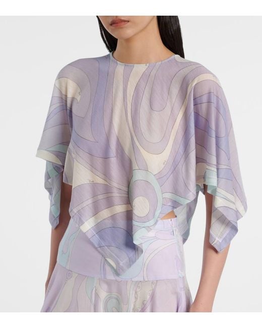 Crop Top Asimetrico Orchidee En Mezcla De Lana Emilio Pucci de color White