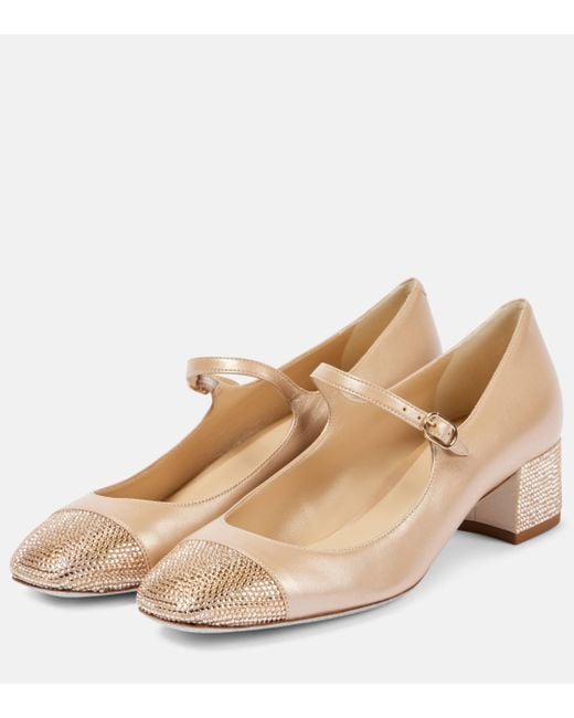 Rene Caovilla Natural Kristen Embellished Leather Mary Jane Pumps