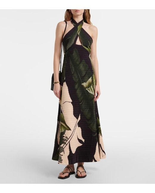 Johanna Ortiz Green Printed Halterneck Maxi Dress