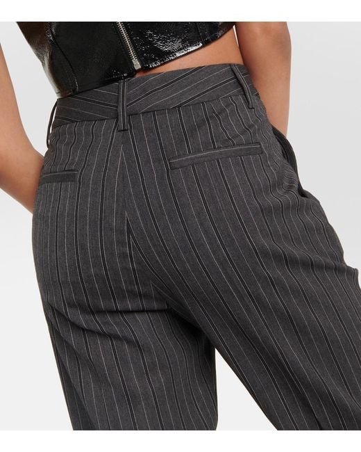 Alessandra Rich Gray Pinstriped High-Rise Straight Pants
