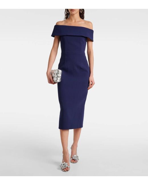 Rebecca Vallance Blue Amore Off-shoulder Crepe Midi Dress