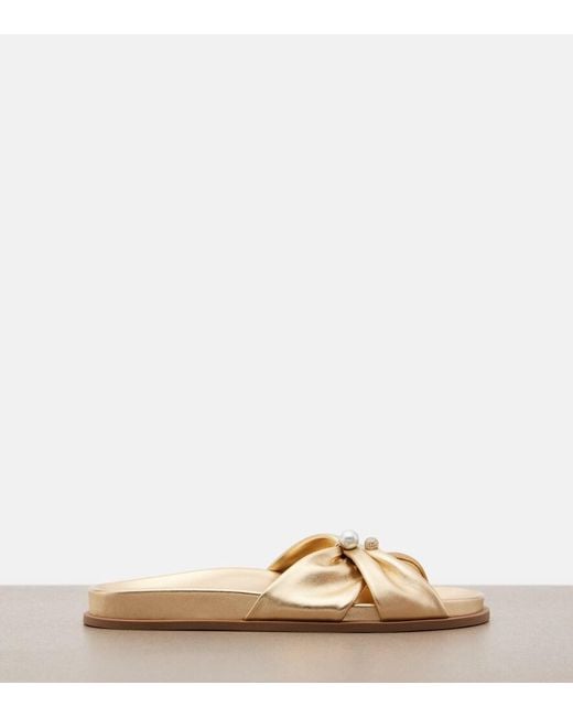 Jimmy Choo Natural Rafi Embellished Metallic Leather Sandals