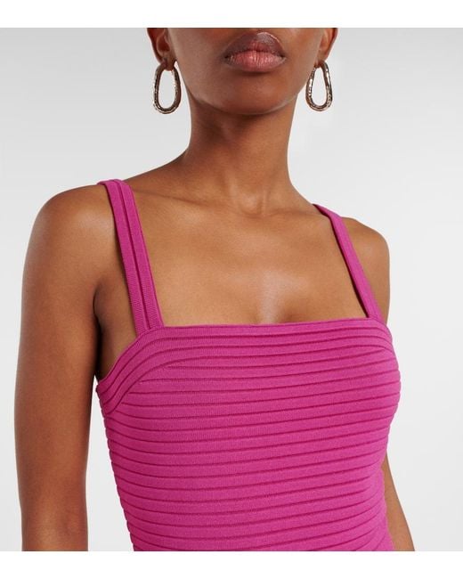 Jonathan Simkhai Pink Vallarie Ribbed-Knit Sheer Midi Dress