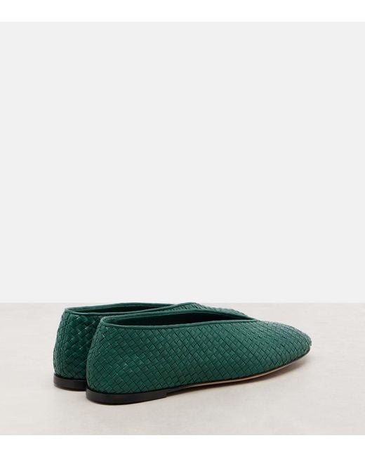 Bottega Veneta Green Rosa Intrecciato Leather Ballet Flats