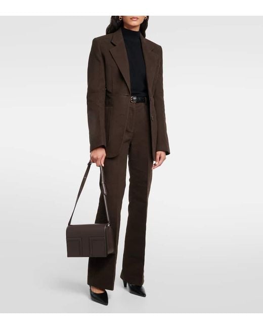 Totême  Brown High-Rise Velour Straight Pants