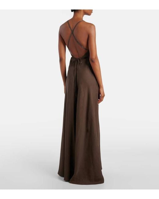 Brunello Cucinelli Brown Open-Back Maxi Dress