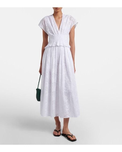 Tory Burch White Broderie Anglaise Cotton Midi Dress