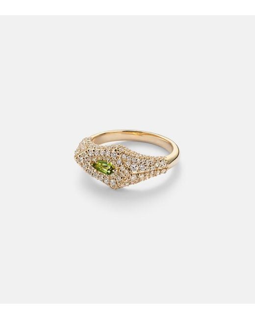 STONE AND STRAND White Shield 14Kt Ring With Diamonds And Tourmaline