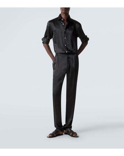 Rubinacci Black Reversible Silk Straight Pants for men