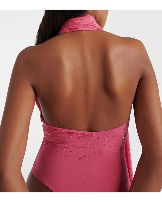 Alex Perry Pink Crystal-Embellished Jersey Bodysuit