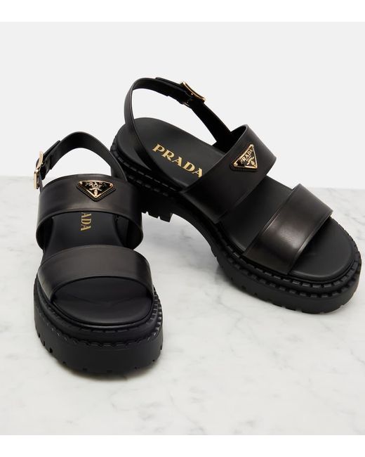 Prada Black Leather Platform Sandals 55