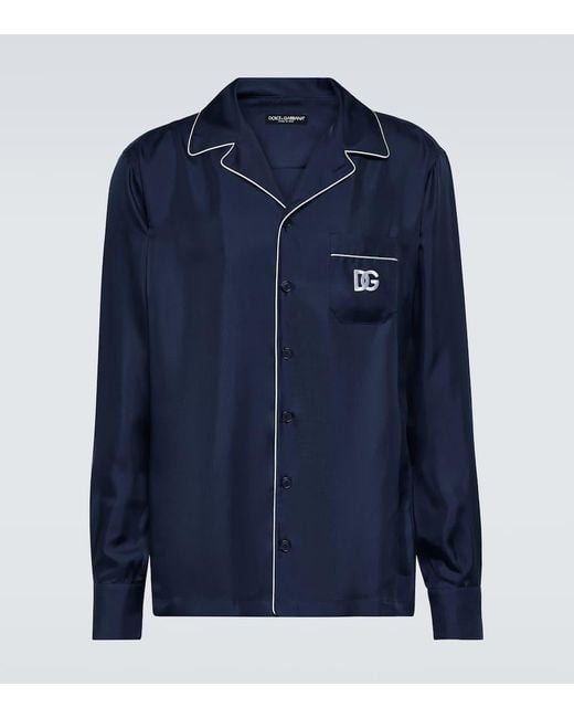 Dolce & Gabbana Seidenhemd Mit Patch Mit Dg-Logostickerei in Blue für Herren