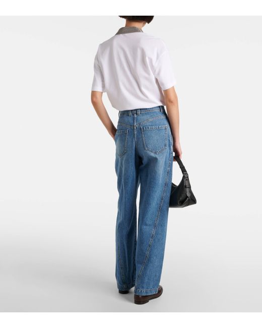 Brunello Cucinelli Blue Pleated High-Rise Wide-Leg Jeans