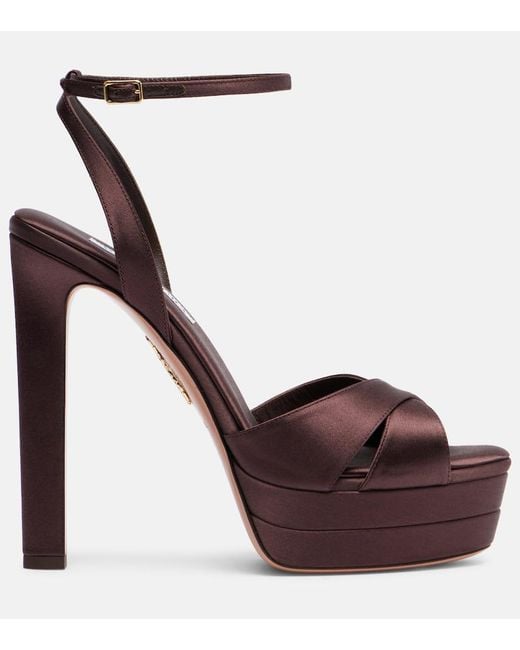 Aquazzura Brown Satin Divine Plateau Platform Sandals 130