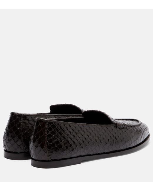 Aquazzura Black College Snake-Effect Leather Loafers