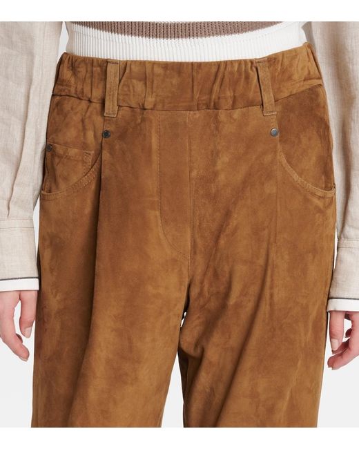 Brunello Cucinelli Brown Suede Straight Pants