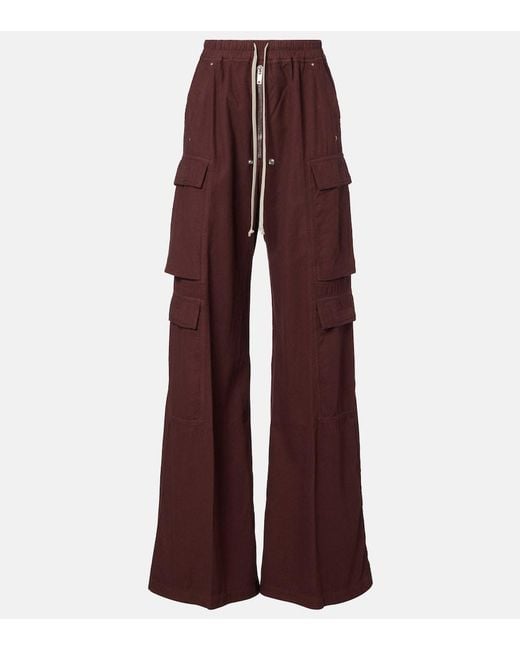 Rick Owens Red Drkshdw Jumbo Bela Cotton Flannel Cargo Pants