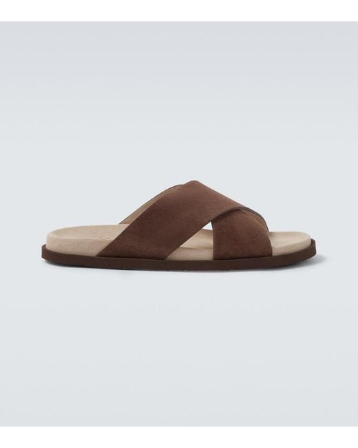 Brunello Cucinelli Brown Suede Slides for men