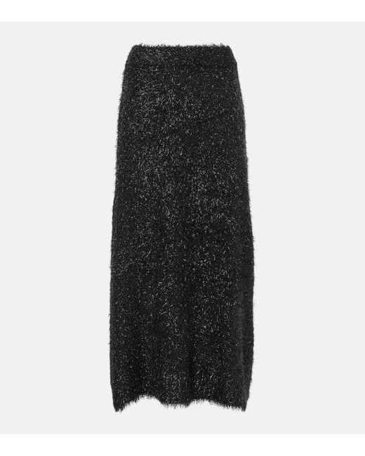 Jardin Des Orangers Black Lame Knitted Midi Skirt