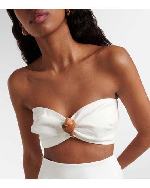 Adriana Degreas White Embellished Cotton-blend Crop Top