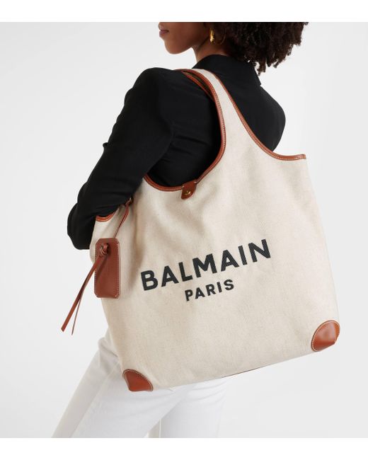 Balmain Natural B-army Leather-trimmed Canvas Tote Bag