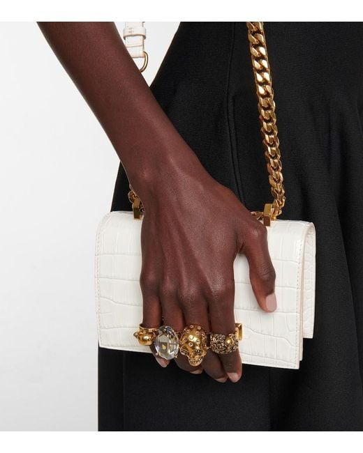 Bolso Cruzado Jewelled Satchel Mini De Piel Alexander McQueen de color White