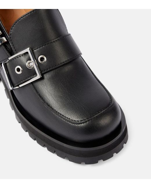 Ganni Black Feminine Faux Leather Platform Loafers