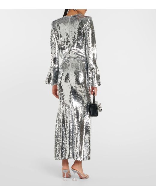 Self-Portrait Gray Sequined Flared Maxi Skirt