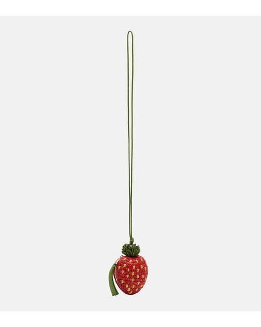 Loewe White Strawberry Crochet Raffia Coin Purse With Strap