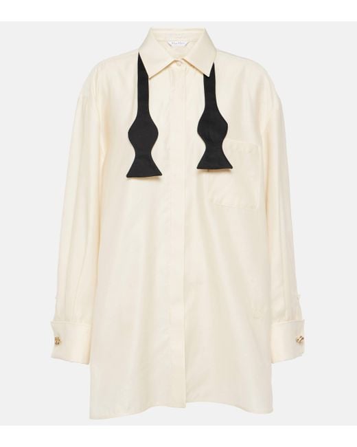 Max Mara White Marea Bow Tie-neck Oversized Cotton Shirt