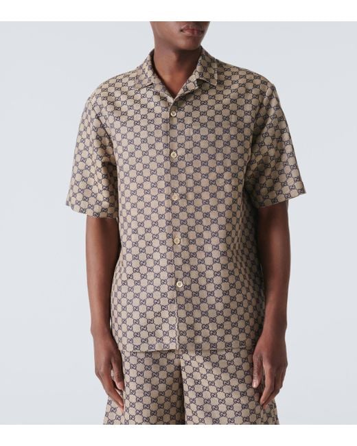 Gucci Natural GG Linen-blend Canvas Bowling Shirt for men