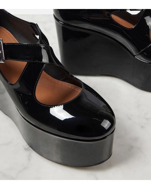 Alaïa Black Criss Cross Patent Leather Wedges