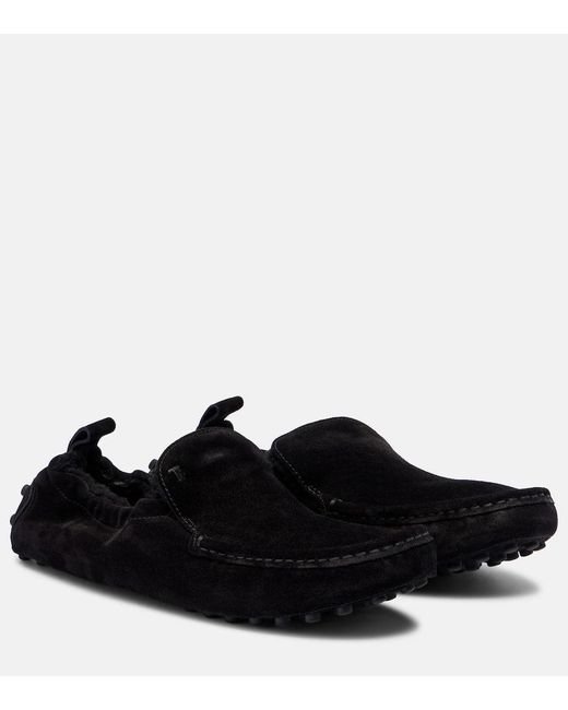 Tod's Black Gommino Shearling-Lined Suede Driving Shoes