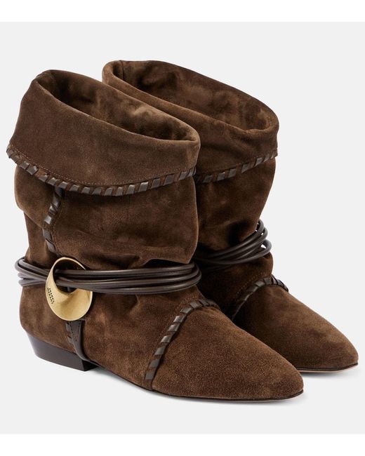 Isabel Marant Brown Pointed-Toe Suede Ankle Boots