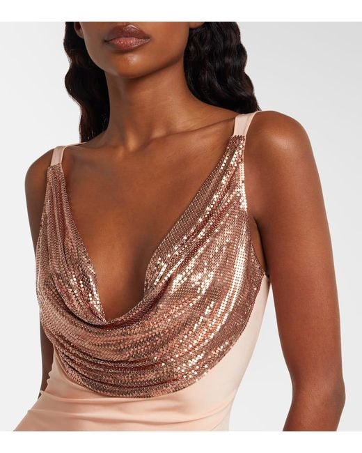 Rabanne Pink Chainmail Satin Gathered Gown