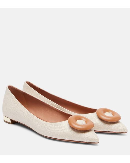 Aquazzura Brown Hoop Leather-Trimmed Ballet Flats