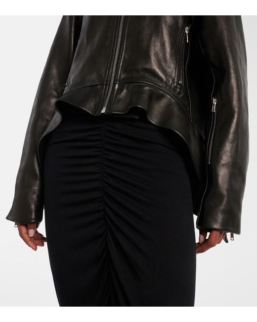 Rick Owens Black Asymmetric Leather Jacket