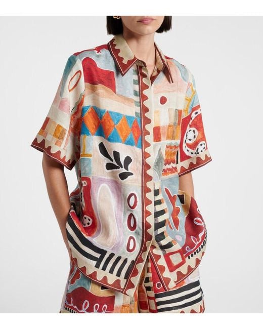 ALÉMAIS Red X Lrnce Michelle Printed Linen Shirt