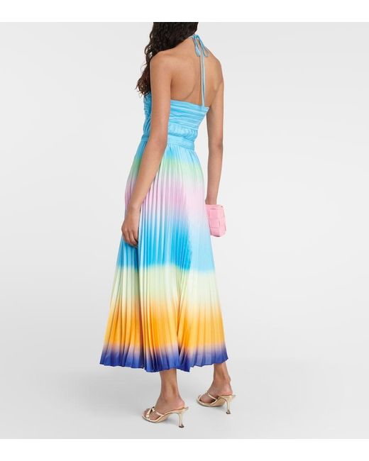 Jonathan Simkhai Blue Annita Halterneck Pleated Midi Dress