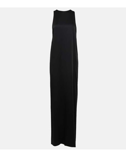 Saint Laurent Black Draped Satin Crepe Gown