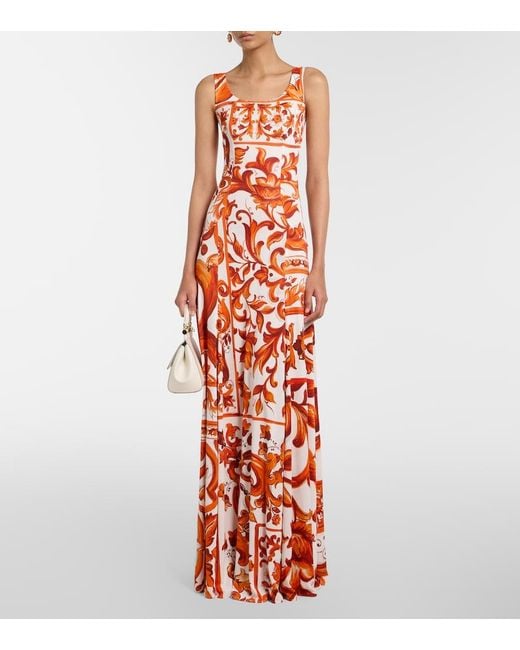 Dolce & Gabbana Red Majolica Organza Maxi Dress